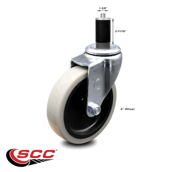 4 Inch Thermoplastic Rubber Wheel 1-3/8 Inch Expanding Stem Caster SCC